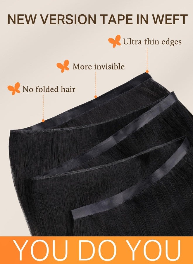 DOORES Weft Hair Extensions Human Hair Seamless Wide Tape, Natural Black to Light Blonde 18 Inch 50g, Invisible Genius Tape in Weft Extensions Remy - Image 2